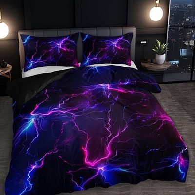 3pcs Purple Lightning Line Duvet Cover Set, 1 Duvet Cover + 2 Pillowcases (No Insert), Home and Dormitory High-Definition Print