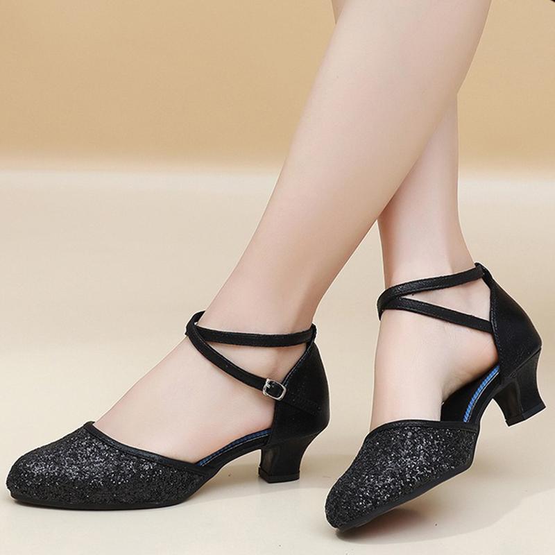 Sequins Women Girls Modern Dance Shoes Soft Rubber Sole Latin Tango Waltz Ballroom Dancing Shoes Heel 3.5cm