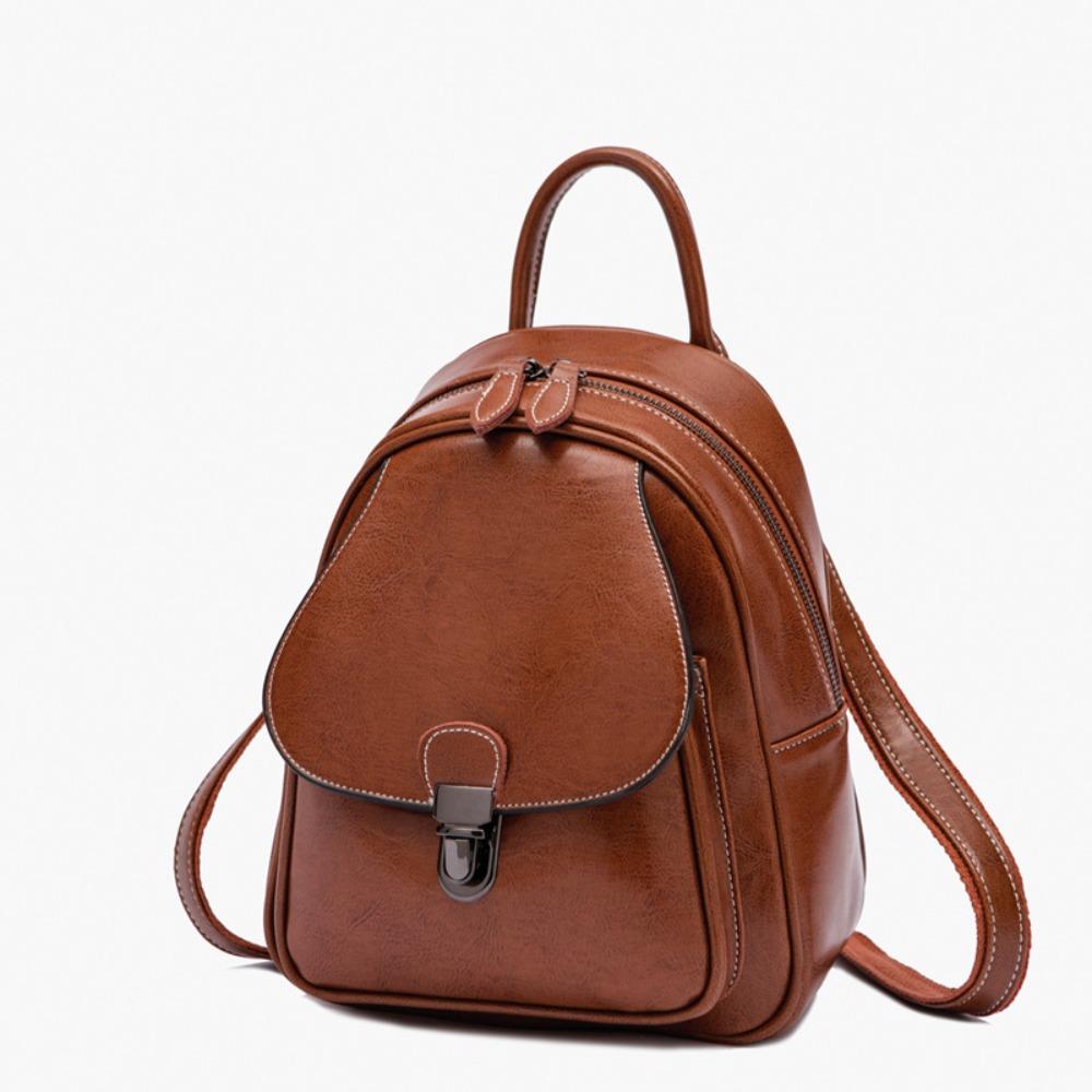 Bag Women's Leather Women's Bag Oil Wax Leather Vintage College Women's Backpack Backpack Trendy Women's Bag