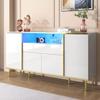 Lemonbest Living Room Sideboard 150cm High Gloss White with LED Light Open Compartment 4 Doors and 1 Chest of Drawers 150x40x80cm