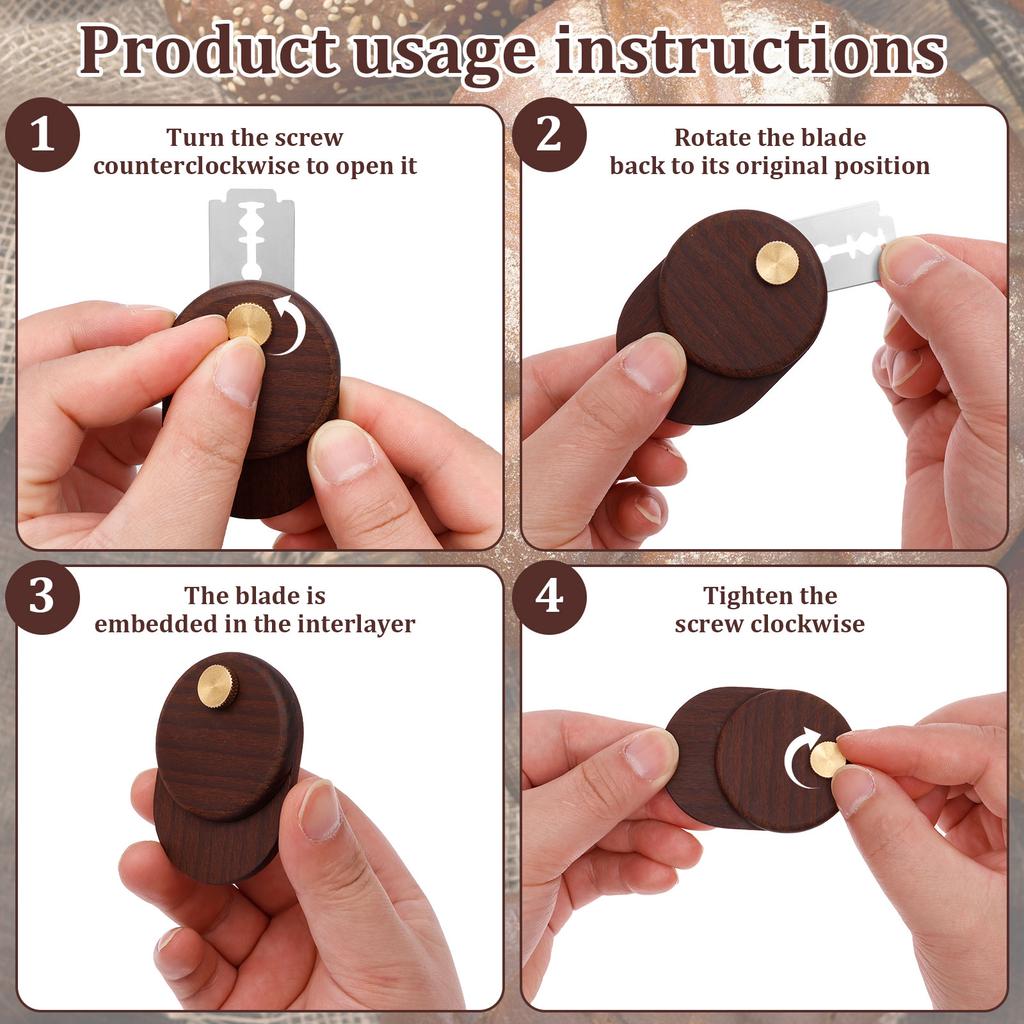 1 Set Bread Lame Dough Scoring Tools Foldable Dough Scoring Knife Wooden Scraper Bread Knife with Blades for Baking Accessories