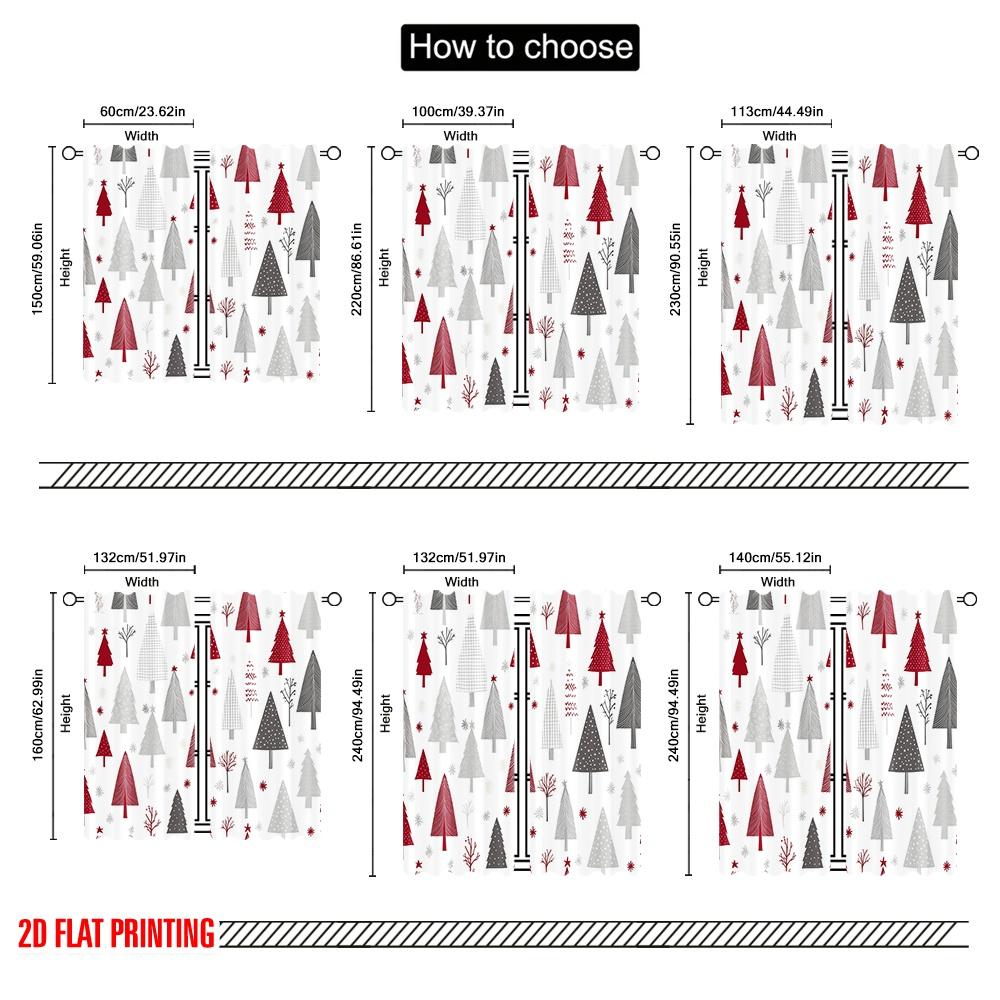 2pcs,2D plane printing Curtains Digital Printed Christmas Trees Red Grey Beige (3) Versatile 100% Polyester (without rod)