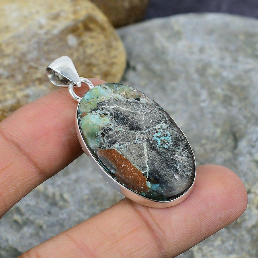 Chrysocolla Gemstone Handmade 925 Sterling Silver Jewelry Pendant Gift For Her