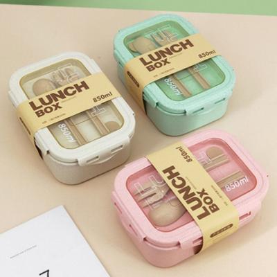 850ml Unterteilte Lunchbox Tragbar Große Kapazität Mikrowellengeeignete Bento-Box mit Gabel und Löffel Lebensmittelaufbewahrungsbehälter für Schule Camping