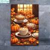 Retro Autumn Pumpkin Latte Tin Sign 8x12, Vintage Cafe Wall Art, Farmhouse Fall Kitchen Decor