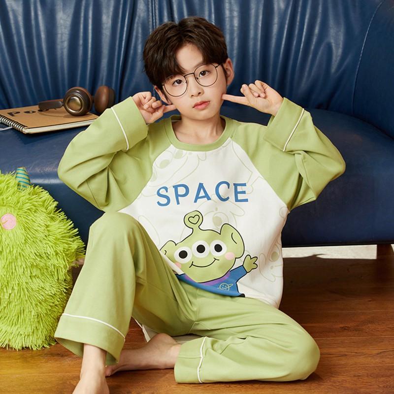 100% Combed Cotton Boys Pajama Set Long Sleeve Cartoon Print Sleepwear Teens 8 Years Lightweight Home Wear