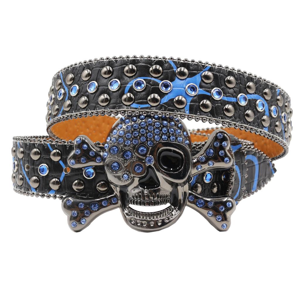 Men and Women's Skull Rhinestone Belt European and American Style Women's Belt Printed Belt Denim Style Outdoor Belt