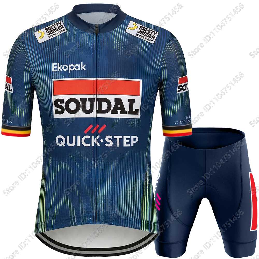 Team Soudal-Quick-Step Cycling Jersey Set Italy Tour Cycling Clothing Men Road Bike Shirt Suit Bicycle Bib Shorts MTB Wear