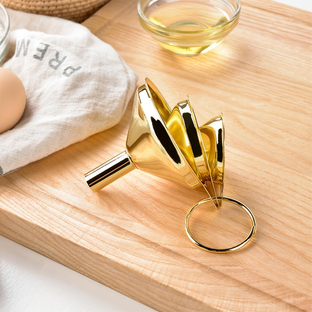 Gold-plated Stainless Steel Funnel Set for Essential Oils, Spices, Liquids, Kitchen Gadgets, Food Grade Bottles, Portable Funnel