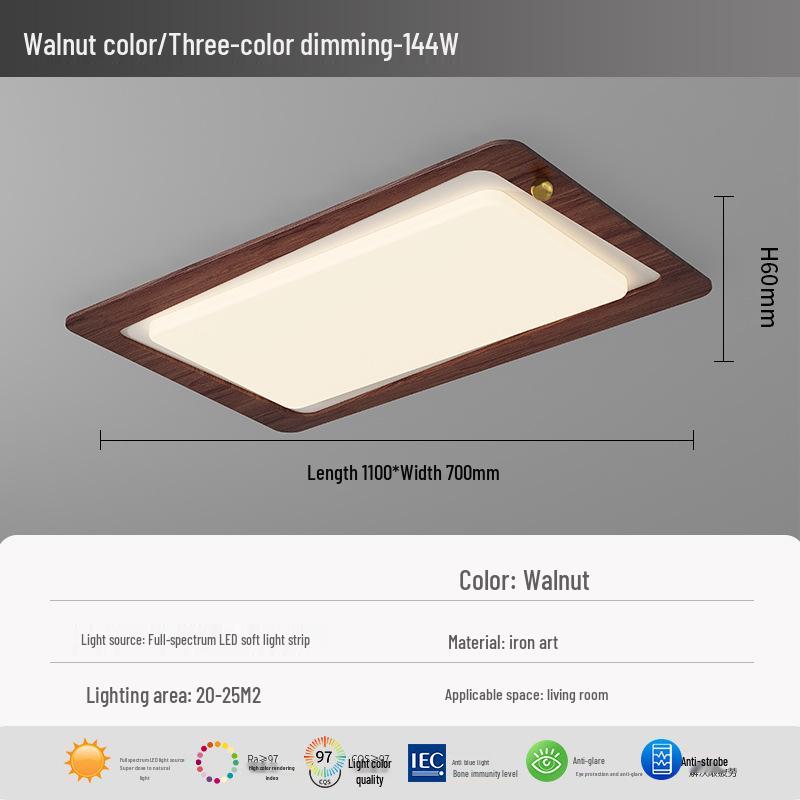 Chinese Style Retro Walnut Ceiling Light - Full Spectrum Eye Protection for Living Room & Study