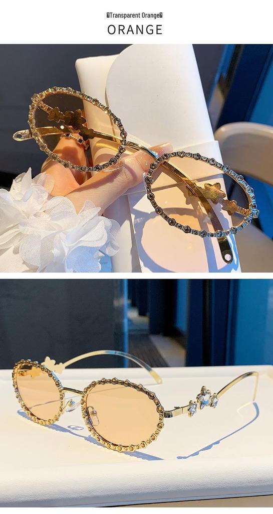 Star Diamond Rhinestone Round Frame Sunglasses - Versatile & High-End Glasses for Parties