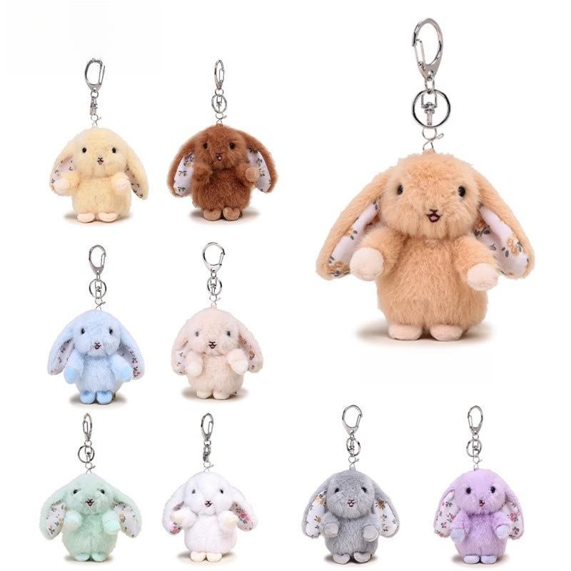 Flower Ear Print Rabbit Plush Keychain Animal Backpack Pendant Cartoon Gift Kids