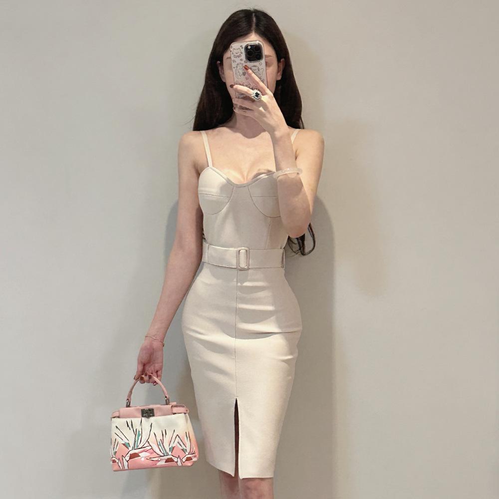 

Apricot Spaghetti Strap Bandage Dress - Accentuates Waist and Hips, Ideal for Parties and Chic Outfits. XL абрикосовий