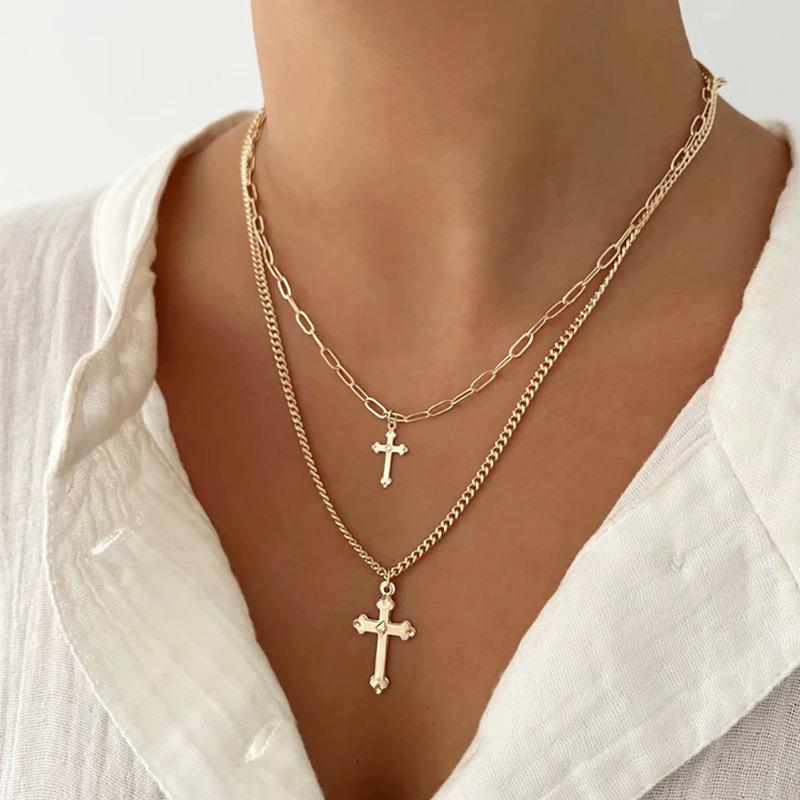Alloy necklace wholesale European and American popular jewelry fashion multi-layer love water drop pendant retro women's collarbone chain