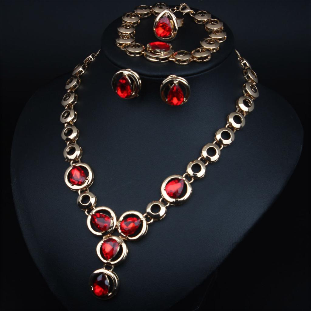 Crystal Necklace Earrings Set Women Wedding Set Fashion Round Crystal Earrings Bracelet Perfect for Bridal Event