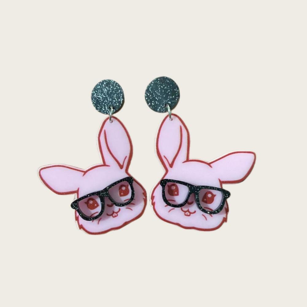 Lovely Easter Pink Glasses Rabbit Drop Earrings for Women Girls Cute Cartoon Bunny Animal Pendant Earring Trendy Jewelry Gifts