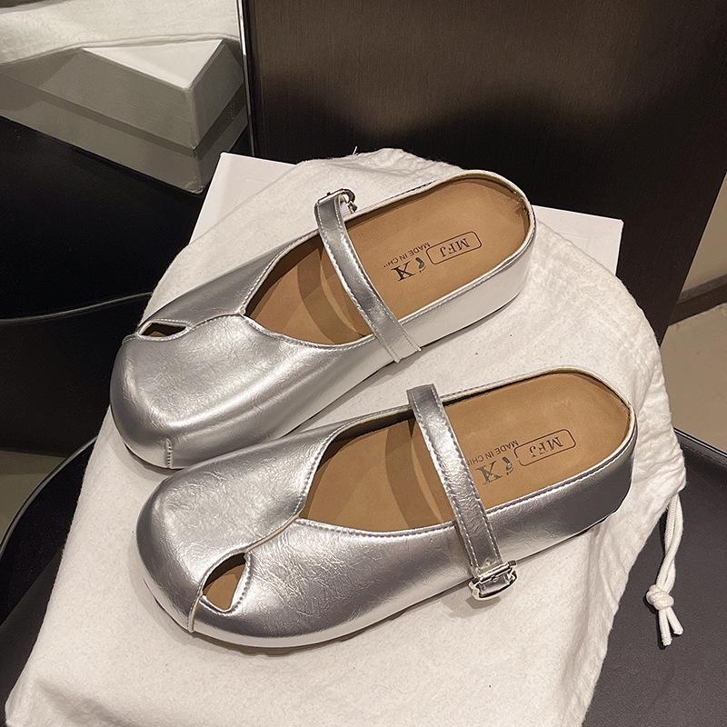 Thick-soled bag head cool slippers women's outer wear summer 2025 new with skirt super fire one pedal half tray silver single shoes