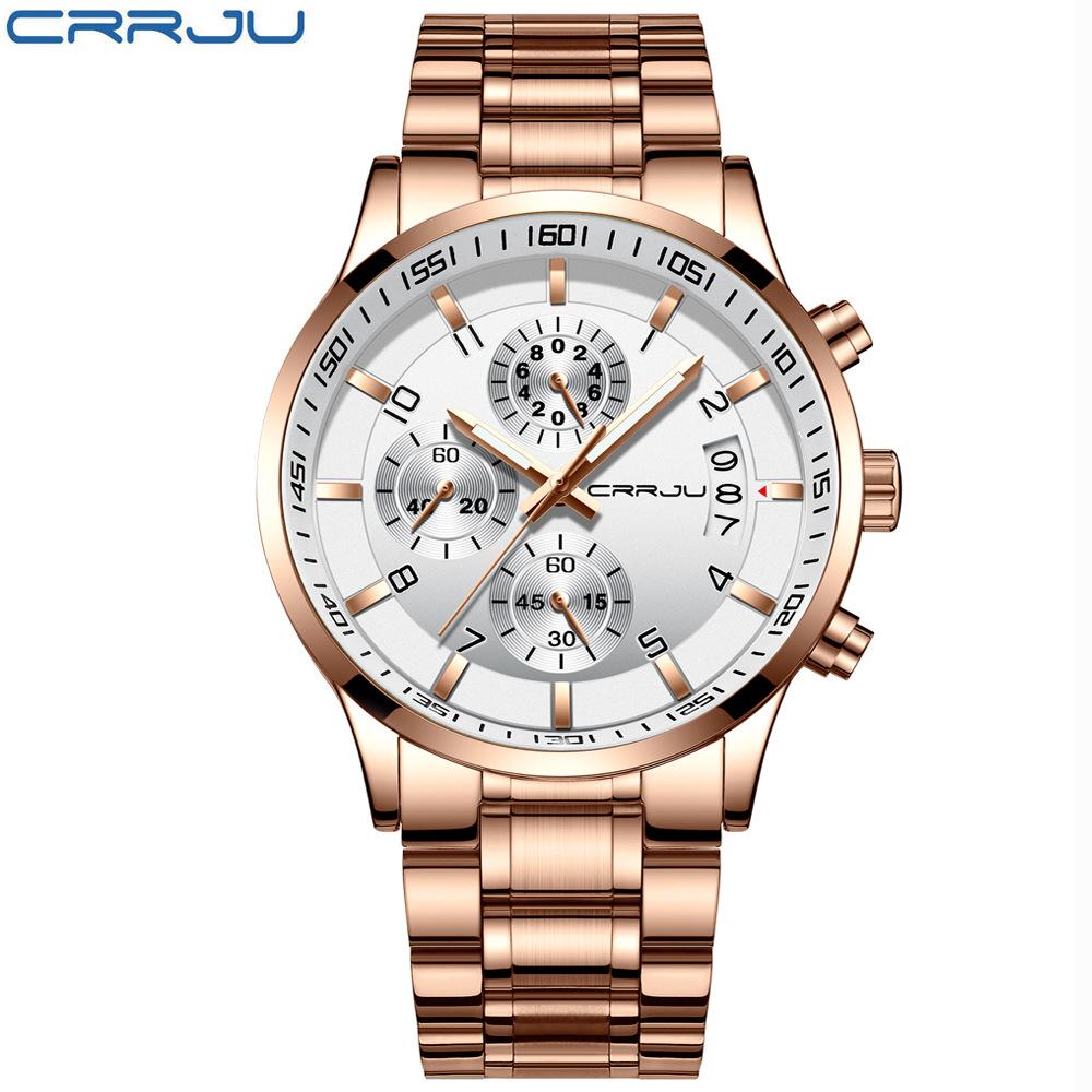 CRRJU 2214New six-hand steel strap solid men's hot-selling casual personalized watch, fashionable and popular for men