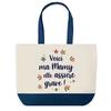 Tote Bag - PLANETEE - Blue Bottom Shopping Bag «Mamy She's Awesome» - Cotton 40×45 Cm - Made In France - Large Size