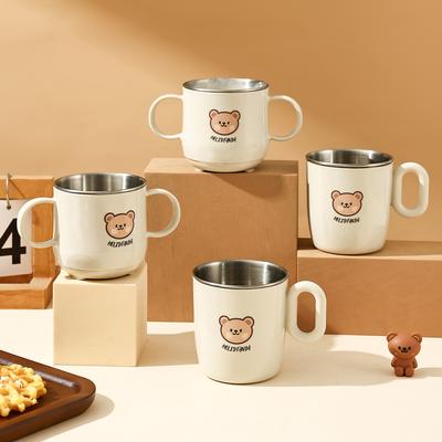 260/300ml 304 Stainless Steel Water Cup Kid Drinkware Double-wall Milk Mug Cute Anti-scalding Drinking Cup With Handle