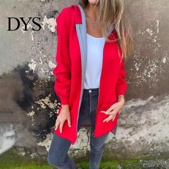 Woolen Overcoat Lady Winter Coat Hooded Thick Zip-up Solid Color Elastic Cuffs Mid Length Long Sleeves Thermal Daily Wear Casual Women Jacket
