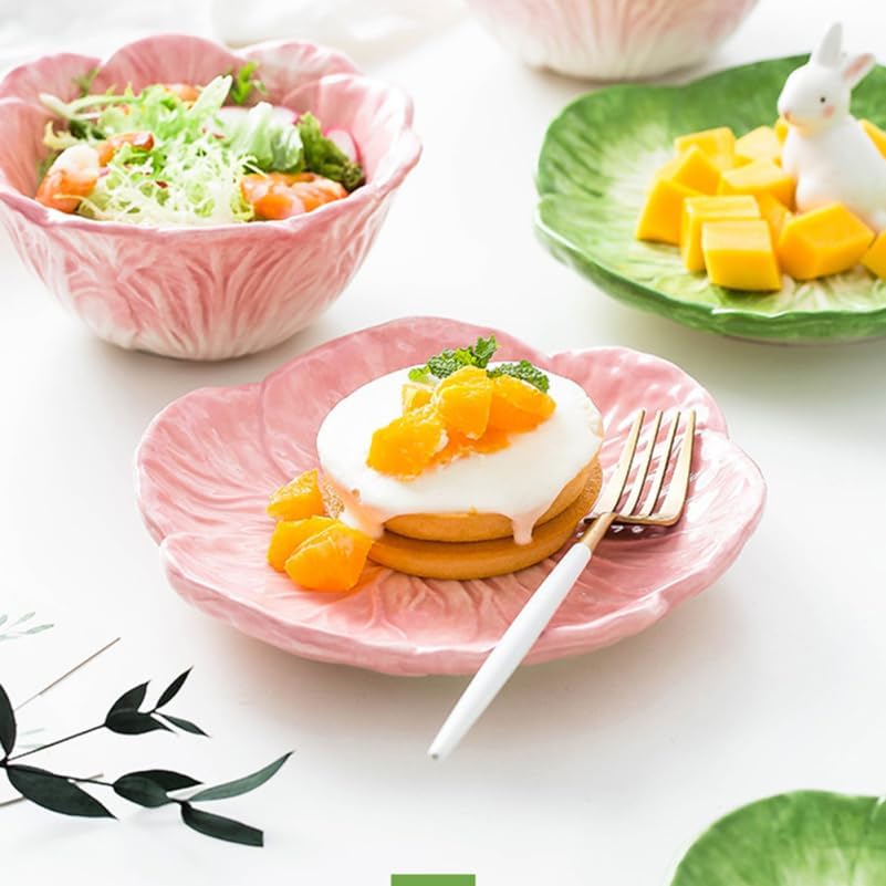 Housoutil Ceramic Rabbit Plates, Easter Cabbage Plate, Green Easter Serving Tray for Dessert Fruit Salad Snacks
