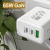 65W GaN Reise-Ladegerät EU-Stecker Dual USB C + USB A Port Schnelllade-Wandadapter Kompaktes Ladegerät für Telefon Laptop Tablet