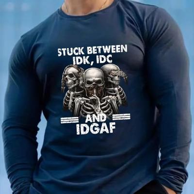 Skelett Band Print Herren T-Shirts Langarm T-Shirts Rundhals Casual Pullover Herrenbekleidung Übergröße