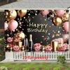 2D Printing Luxury Pink Gold Birthday Tapestry, Glitter Balloon Party Wall Decor
