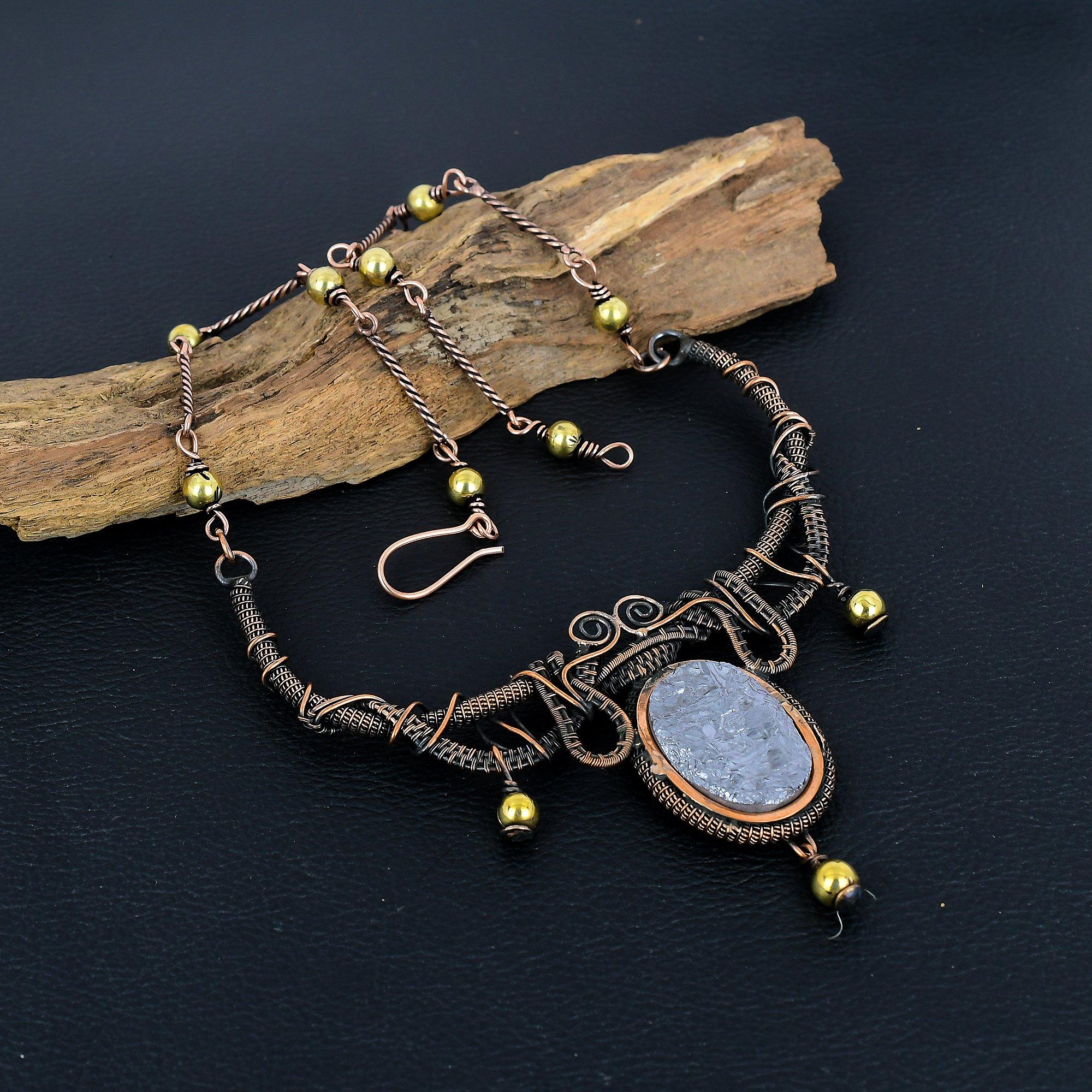 

Ожерелье из шунгита, ювелирное изделие из драгоценного камня, ожерелье, обернутое медной проволокой 999 пробы, регулируемое ожерелье-цепочка ручной работы, подарок для жены, ювелирное изделие