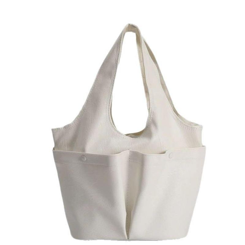Pleated Double Pocket Tote Women's Large Capacity Commuter Tote Bag Casual Basket Bag