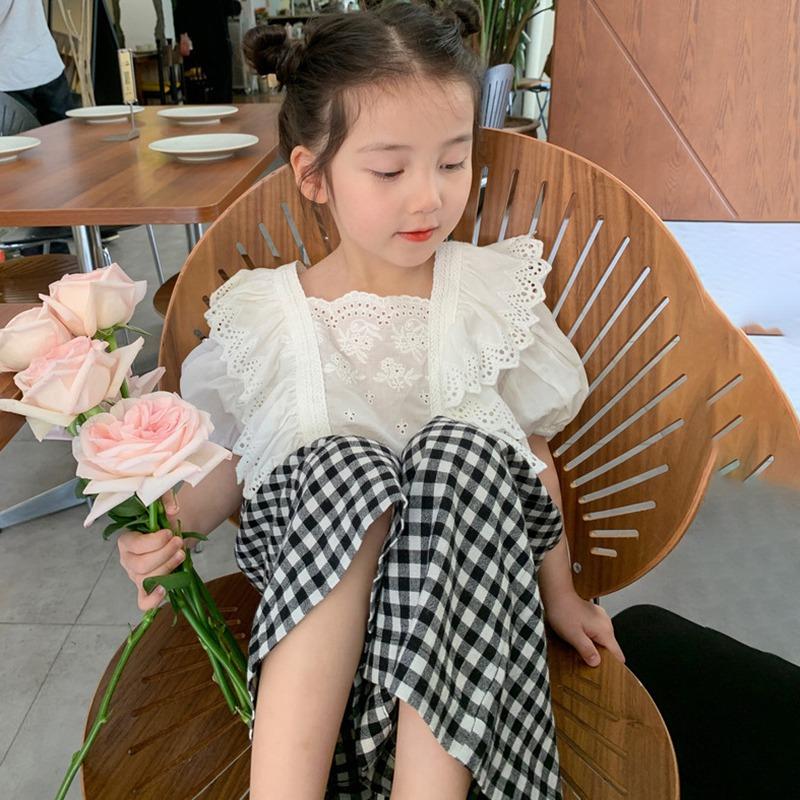 Kinder karierte Anti-Mücken-Hose, elastische Taille, Freizeithose