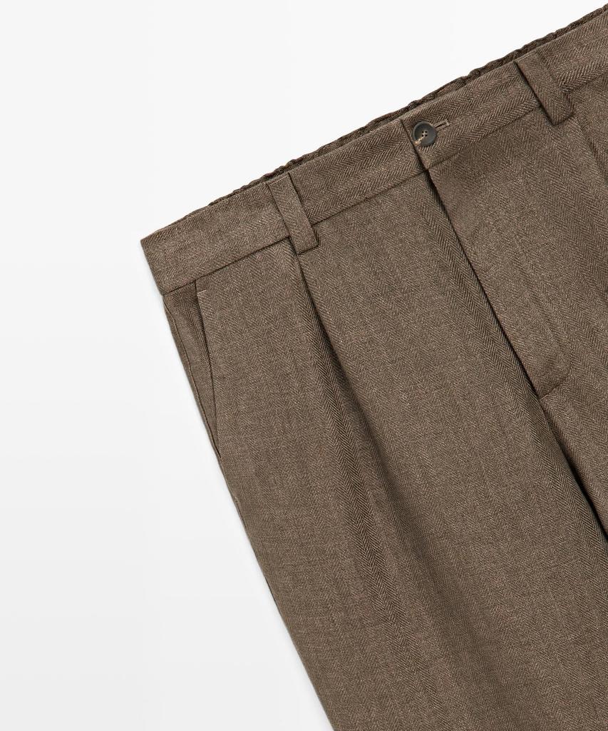 Masimodutti Total Look Linen Herringbone Detail Pants