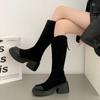 Stretch Women Knee High Boots Fashion Back Zippers Long Booties Autumn Winter Square Heel Ladies Shoes