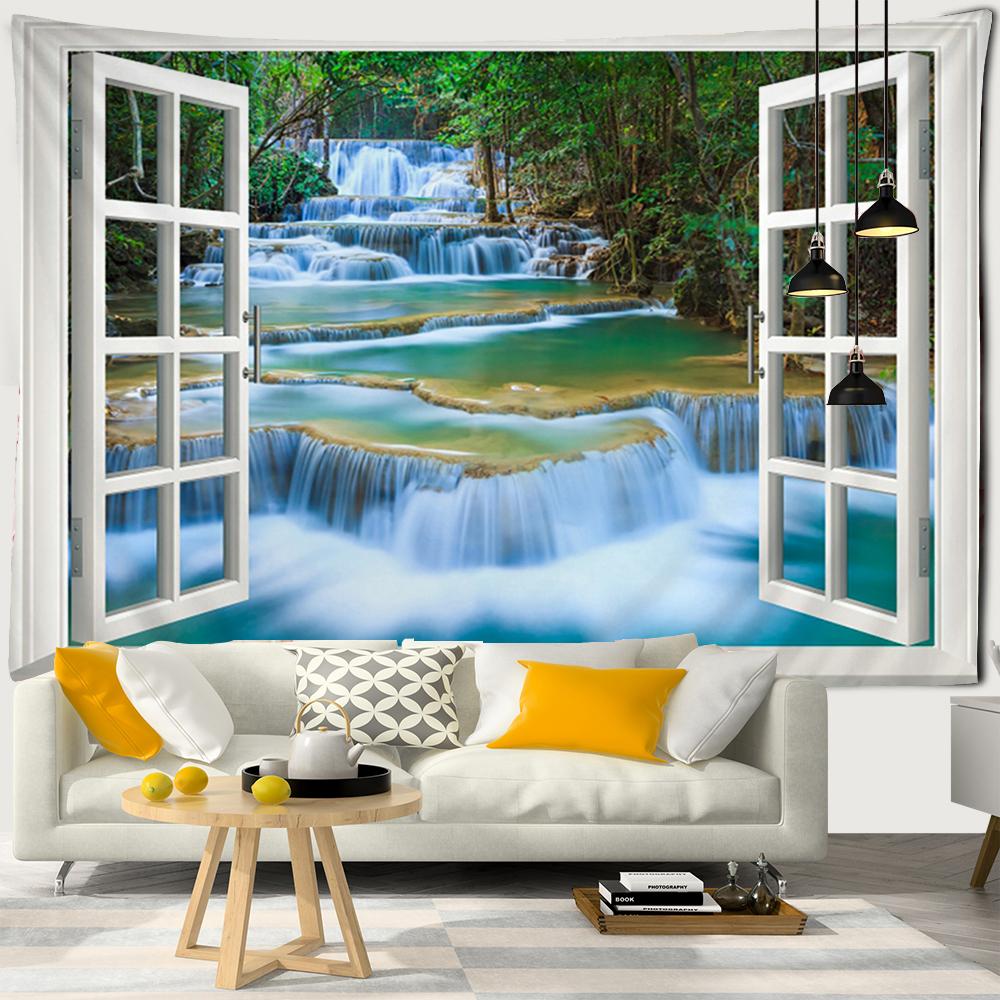 3D Window Scenery Decoration Tapestry Hippie Wall Bohemian Style Decoration Tapestry Bedroom Dormitory Wall Tapestries