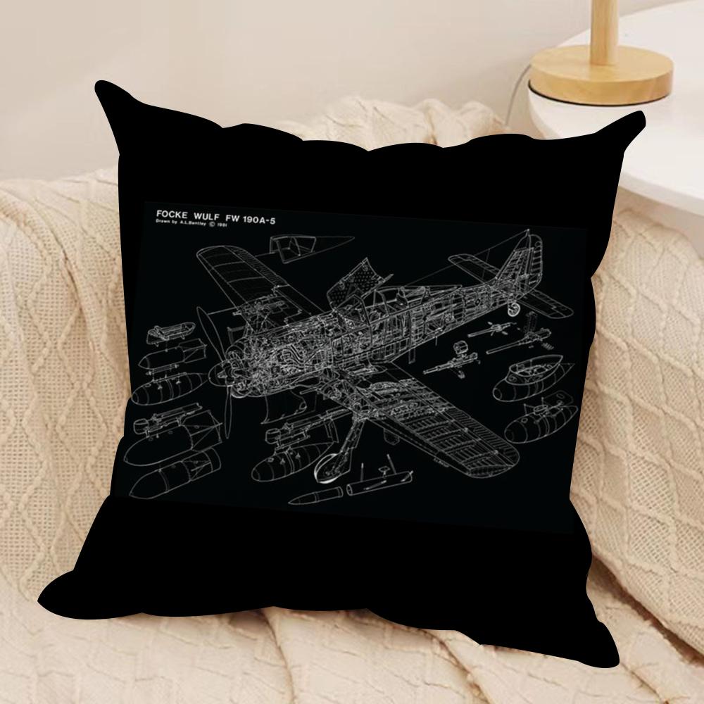 Airplane Pattern Cushion Cover Soft Plush Fabric Double-Sided Printed Sofa Cushion Cover for All Seasons Home Decor Gift