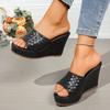 Sexy thick-soled women's cool slippers summer fish mouth wedge slippers woven pattern waterproof table square head outer wear slippers