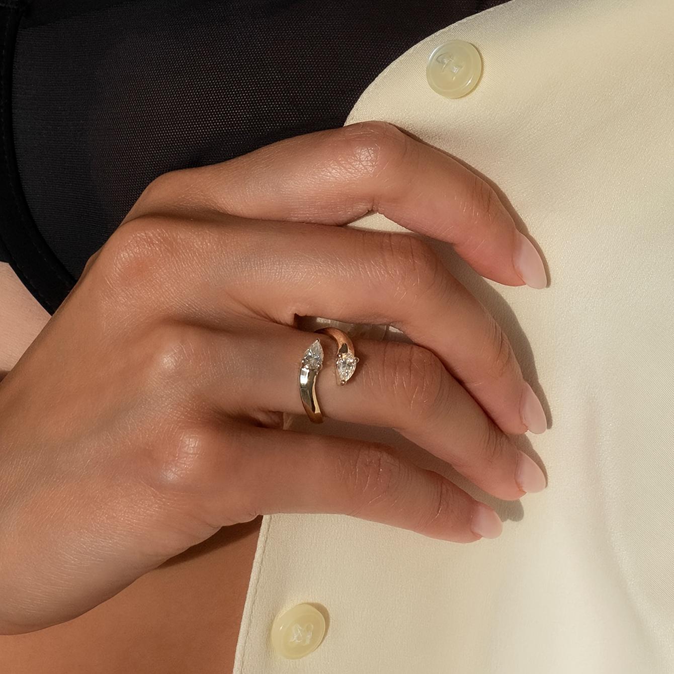 S925  925 Silver 1.6 CT Double Pear-Shaped Moissanite Ring Fine Jewelry Adjustable Wedding Band resizable