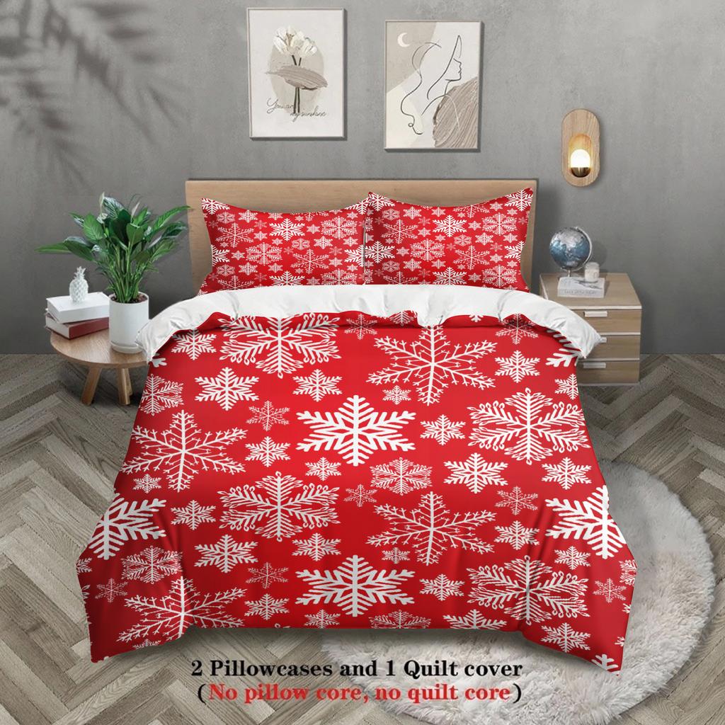 3-teiliges Bettbezug-Set mit Weihnachtsmotiv - Weicher, atmungsaktiver und hypoallergener Stoff - Kariertes Elch-Schneeflocken-Druckdesign, P