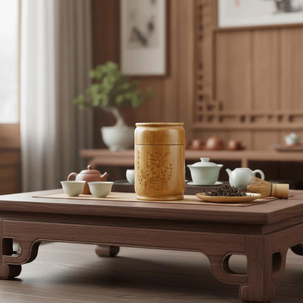 Practical Carved Bamboo Tea Storage Box Sealed Lid Dustproof Tea Canister Moisture-proof Handmade Spice Jar Craft