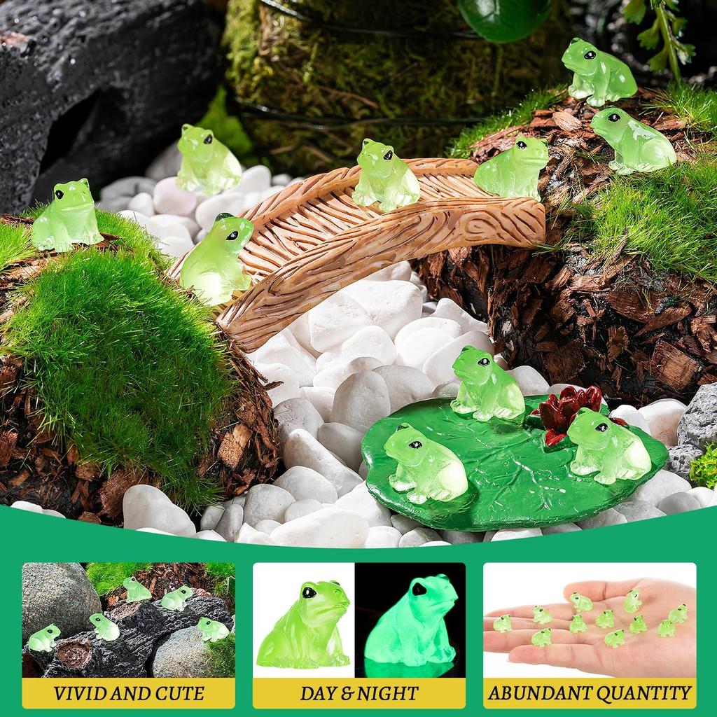 50Pc Luminous Mini Resin Frogs Green Glow In The Dark Cute Tiny Frogs For Micro Moss Landscape Terrariums Aquariums Cake Decor