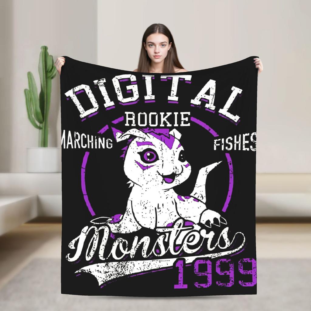 Guilmon Blankets Digimon Nostalgic Anime Wool Vintage Soft Throw Blanket for Bedding Lounge  Winter
