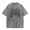 Classic Fox Forest Outdoor Style Hip Hop Washed Retro T Shirts Crew Neck Pure Cotton Female Tees Washed T Shirt Summer