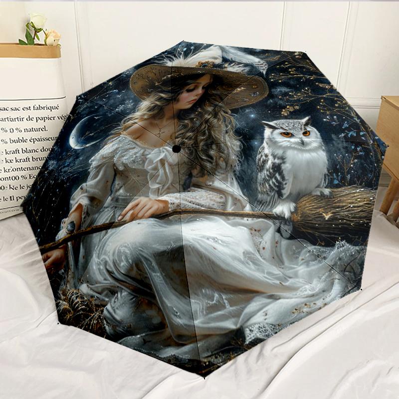 Witch Flying Through Starry Sky 8-Frame for Travel, camping, Casual Lightweight Portable Umbrella, Essential for every family Holidays Birthday Gift