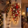 Upside Down Layered Garland Pre-Lit Christmas Teardrop Swag Decoration Lighted Door Wreath with Artificial Pine Lights Poinsettia Cones for