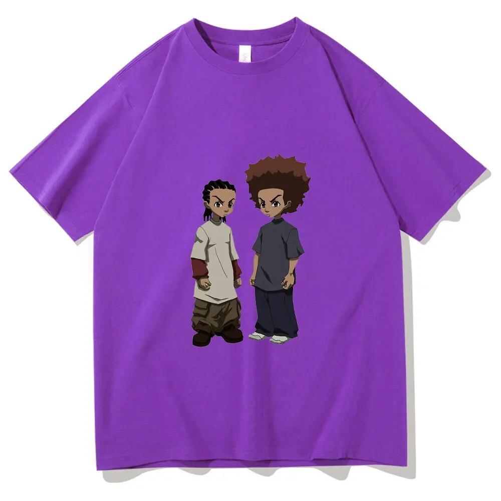 T-Shirt mit „The Boondocks Huey and Riley“-Aufdruck, Unisex, modisch, Harajuku, Baumwolle, T-Shirts, Übergröße, Unisex, Rock, Hip Hop, T-Shirt, Unisex, T-Shirt