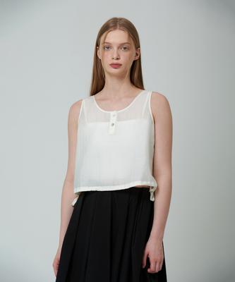 PINBLACK Soft See-Through String Sleeveless Blouse Ivory