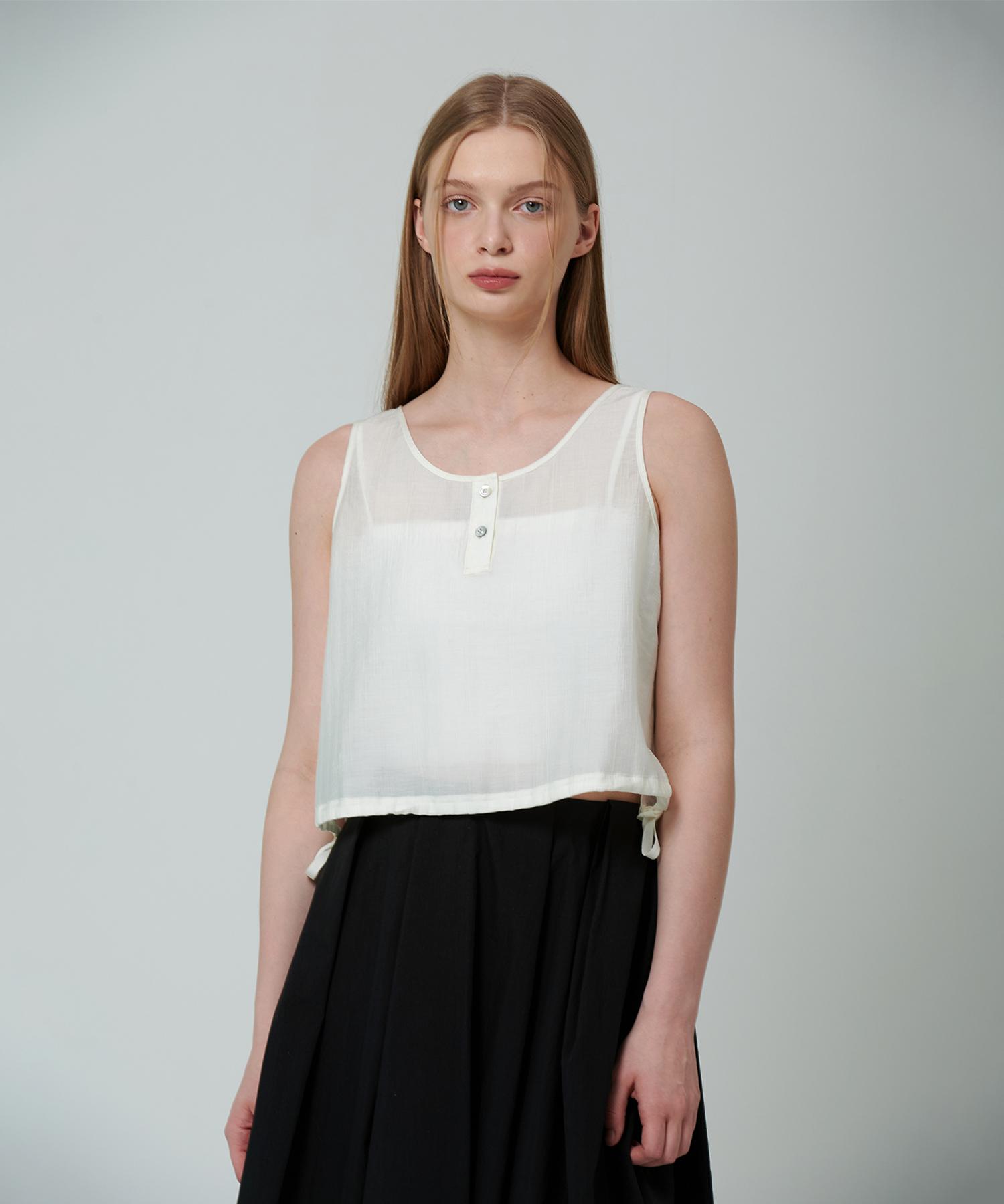 Pin Black Soft See-Through String Sleeveless Blouse Ivory Ivory/M