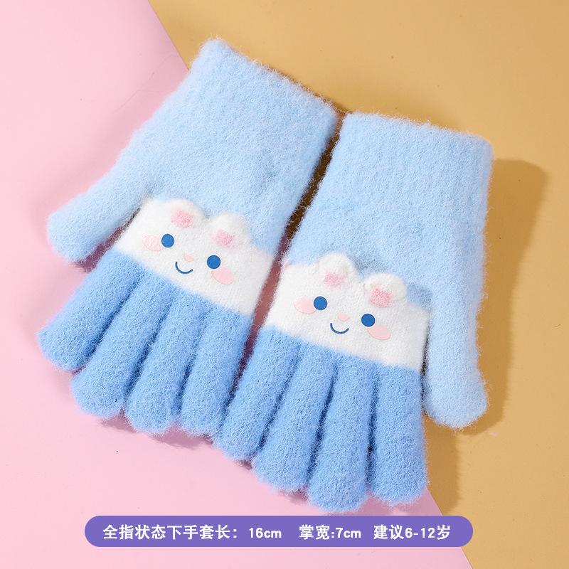

Autumn and winter children s five-finger warm and cold-proof knitted wool gloves cute cartoon outdoor cold-proof primary school students gloves reference color map