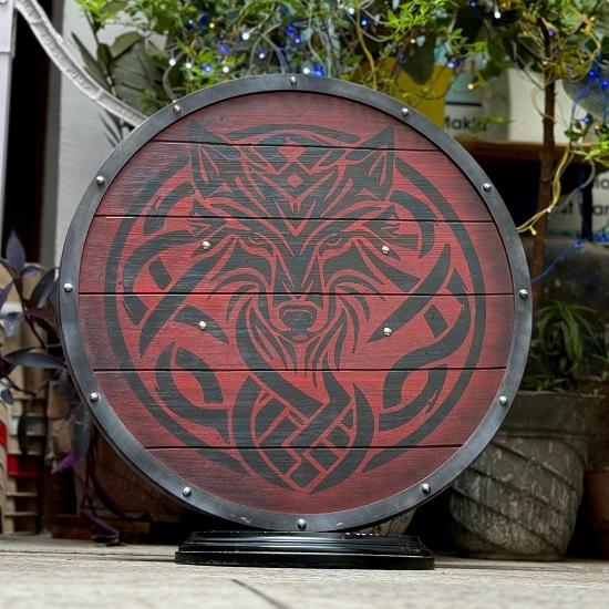 Viking Wolf Round Shield Norse Wooden Warrior Shield for LARP, Cosplay, Reenactment Wall Display Handcrafted Battle Prop